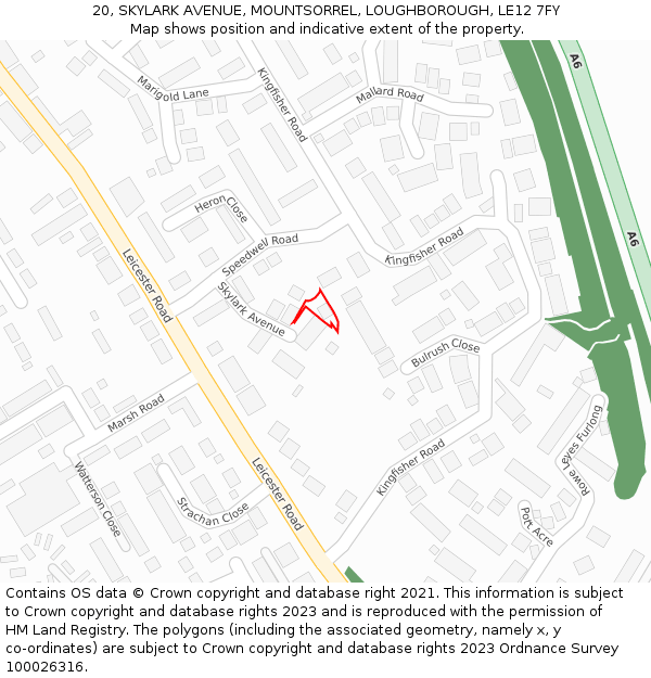 20, SKYLARK AVENUE, MOUNTSORREL, LOUGHBOROUGH, LE12 7FY: Location map and indicative extent of plot