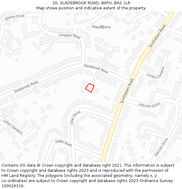 20, SLADEBROOK ROAD, BATH, BA2 1LR: Location map and indicative extent of plot