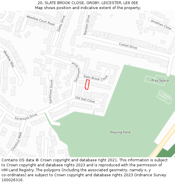 20, SLATE BROOK CLOSE, GROBY, LEICESTER, LE6 0EE: Location map and indicative extent of plot