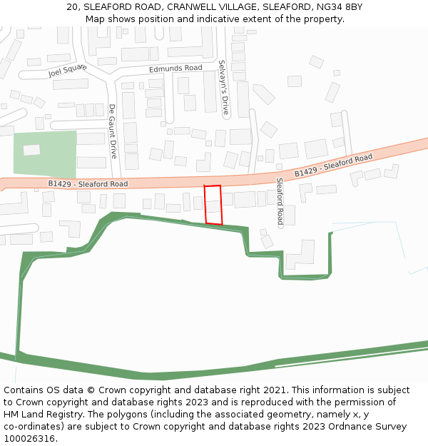 20, SLEAFORD ROAD, CRANWELL VILLAGE, SLEAFORD, NG34 8BY: Location map and indicative extent of plot