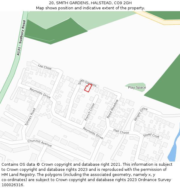 20, SMITH GARDENS, HALSTEAD, CO9 2GH: Location map and indicative extent of plot