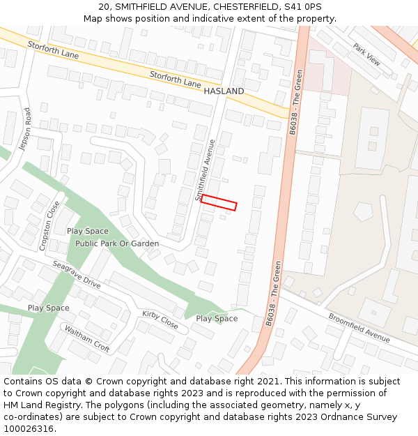 20, SMITHFIELD AVENUE, CHESTERFIELD, S41 0PS: Location map and indicative extent of plot