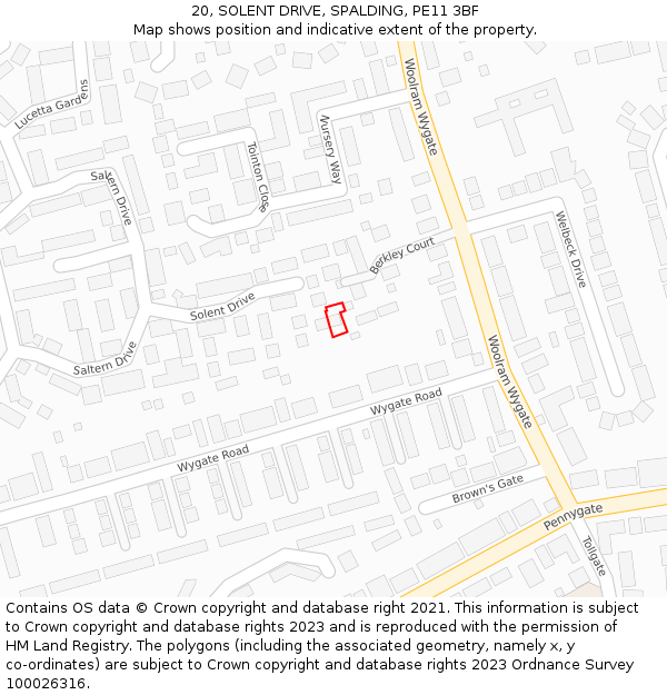 20, SOLENT DRIVE, SPALDING, PE11 3BF: Location map and indicative extent of plot