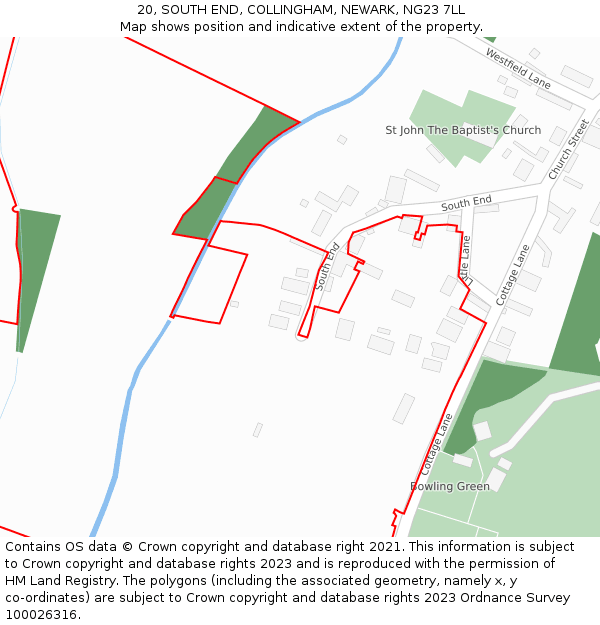 20, SOUTH END, COLLINGHAM, NEWARK, NG23 7LL: Location map and indicative extent of plot