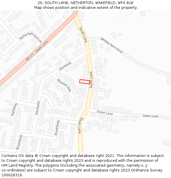 20, SOUTH LANE, NETHERTON, WAKEFIELD, WF4 4LW: Location map and indicative extent of plot