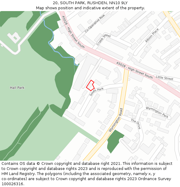 20, SOUTH PARK, RUSHDEN, NN10 9LY: Location map and indicative extent of plot