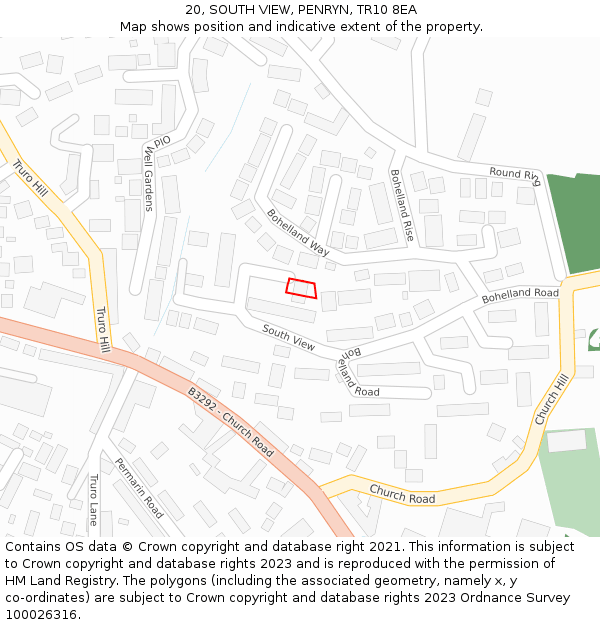 20, SOUTH VIEW, PENRYN, TR10 8EA: Location map and indicative extent of plot