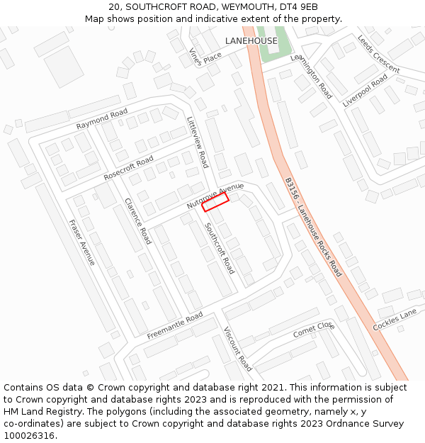 20, SOUTHCROFT ROAD, WEYMOUTH, DT4 9EB: Location map and indicative extent of plot