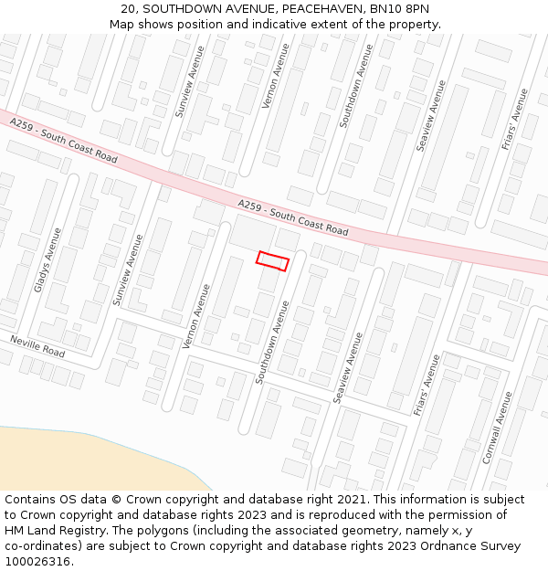 20, SOUTHDOWN AVENUE, PEACEHAVEN, BN10 8PN: Location map and indicative extent of plot