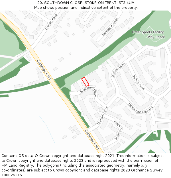 20, SOUTHDOWN CLOSE, STOKE-ON-TRENT, ST3 4UA: Location map and indicative extent of plot