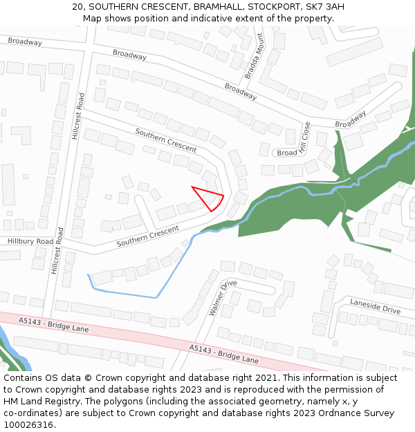 20, SOUTHERN CRESCENT, BRAMHALL, STOCKPORT, SK7 3AH: Location map and indicative extent of plot