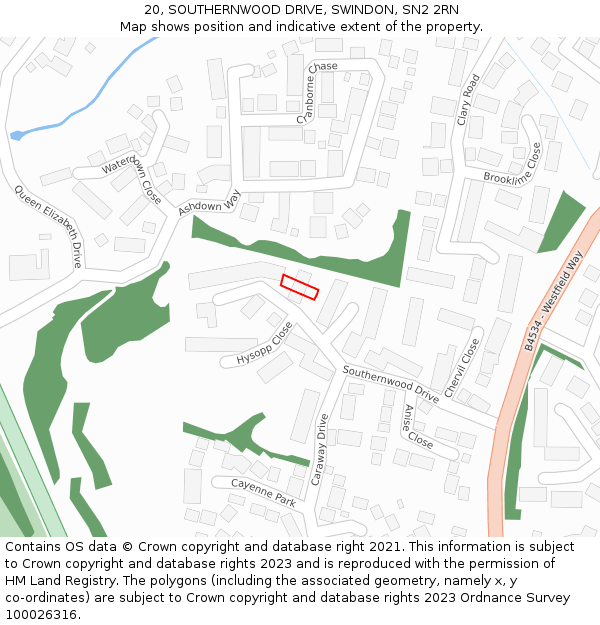 20, SOUTHERNWOOD DRIVE, SWINDON, SN2 2RN: Location map and indicative extent of plot