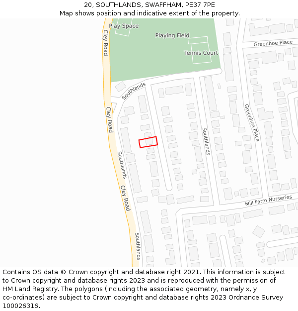 20, SOUTHLANDS, SWAFFHAM, PE37 7PE: Location map and indicative extent of plot