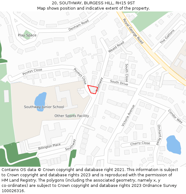 20, SOUTHWAY, BURGESS HILL, RH15 9ST: Location map and indicative extent of plot