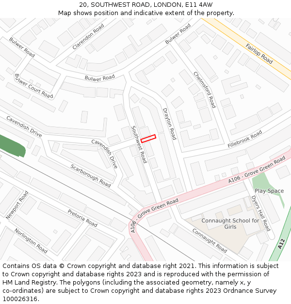 20, SOUTHWEST ROAD, LONDON, E11 4AW: Location map and indicative extent of plot