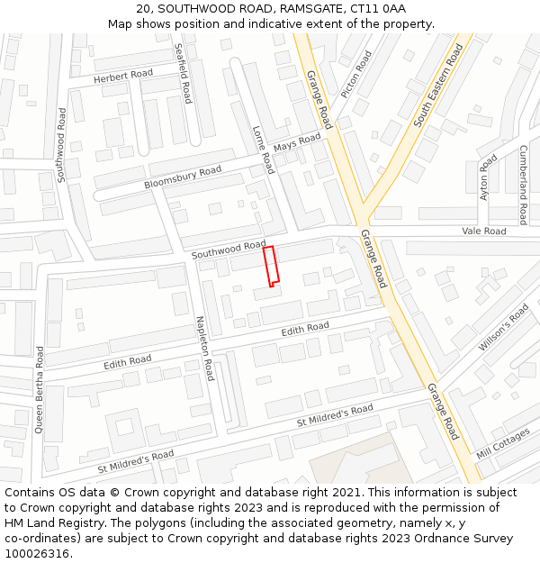 20, SOUTHWOOD ROAD, RAMSGATE, CT11 0AA: Location map and indicative extent of plot