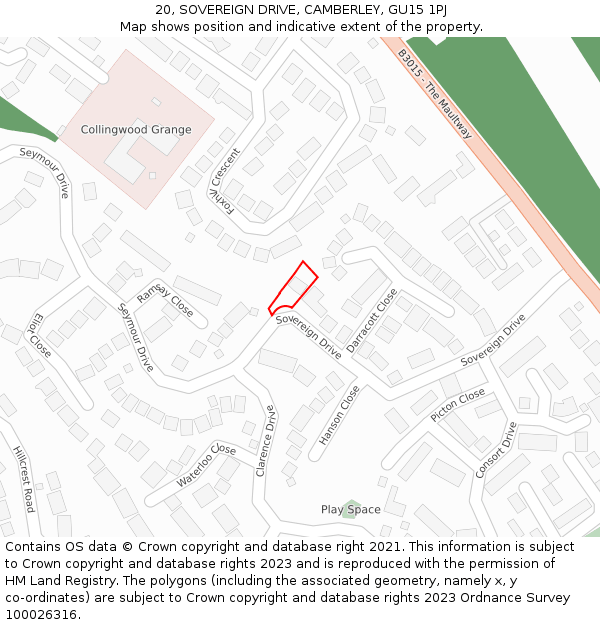 20, SOVEREIGN DRIVE, CAMBERLEY, GU15 1PJ: Location map and indicative extent of plot