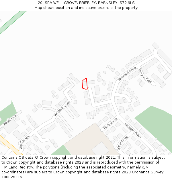 20, SPA WELL GROVE, BRIERLEY, BARNSLEY, S72 9LS: Location map and indicative extent of plot