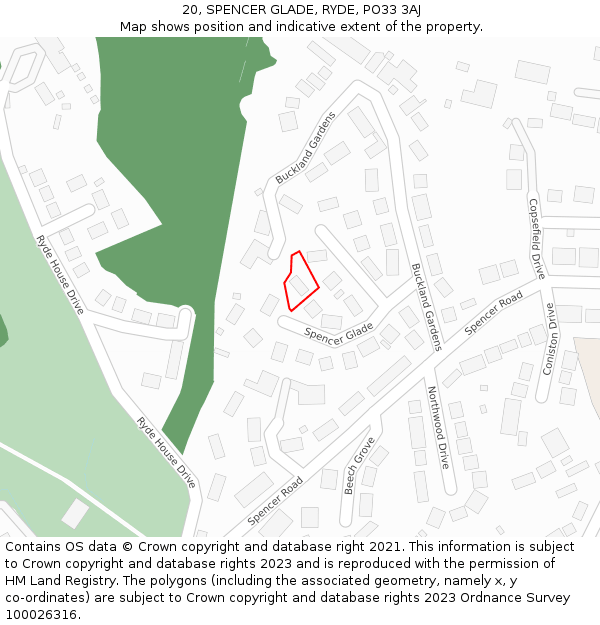 20, SPENCER GLADE, RYDE, PO33 3AJ: Location map and indicative extent of plot