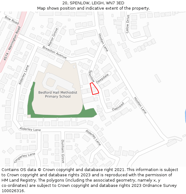 20, SPENLOW, LEIGH, WN7 3ED: Location map and indicative extent of plot