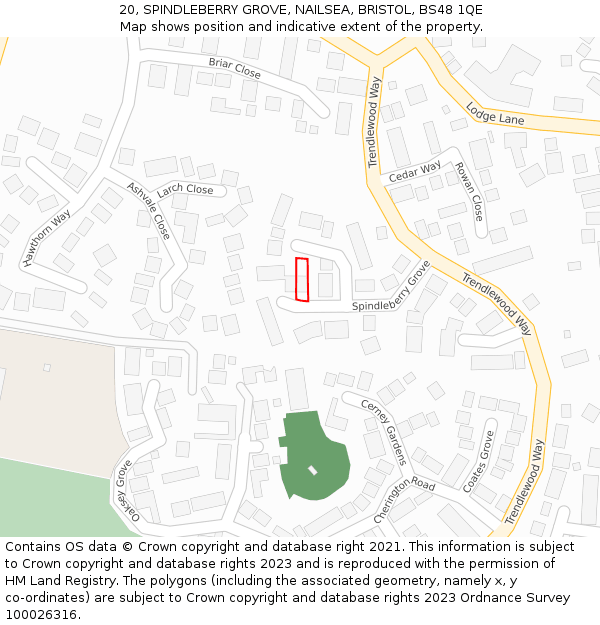 20, SPINDLEBERRY GROVE, NAILSEA, BRISTOL, BS48 1QE: Location map and indicative extent of plot