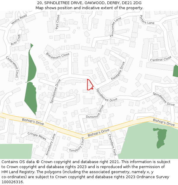 20, SPINDLETREE DRIVE, OAKWOOD, DERBY, DE21 2DG: Location map and indicative extent of plot