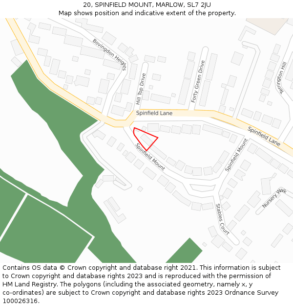 20, SPINFIELD MOUNT, MARLOW, SL7 2JU: Location map and indicative extent of plot