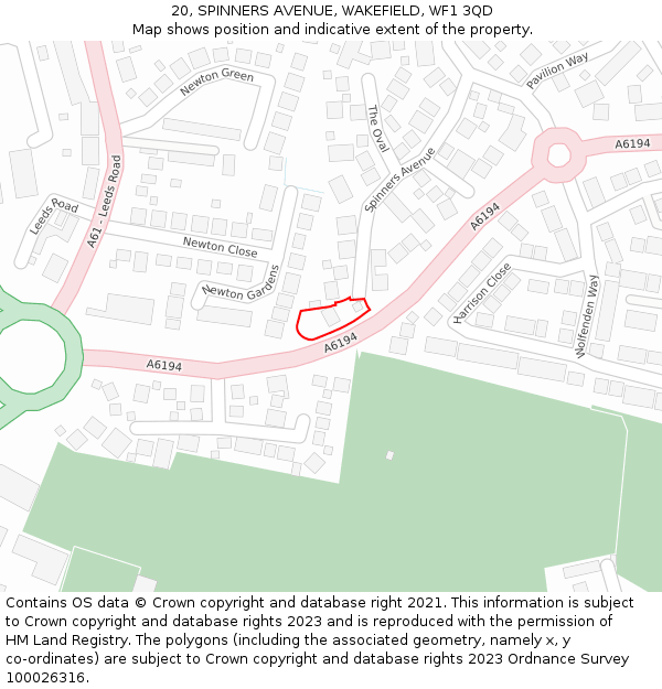 20, SPINNERS AVENUE, WAKEFIELD, WF1 3QD: Location map and indicative extent of plot