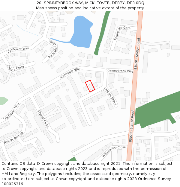20, SPINNEYBROOK WAY, MICKLEOVER, DERBY, DE3 0DQ: Location map and indicative extent of plot