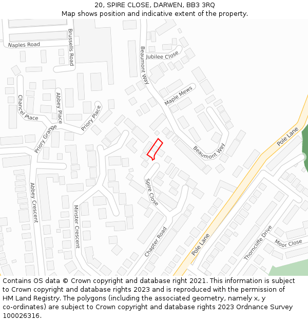 20, SPIRE CLOSE, DARWEN, BB3 3RQ: Location map and indicative extent of plot