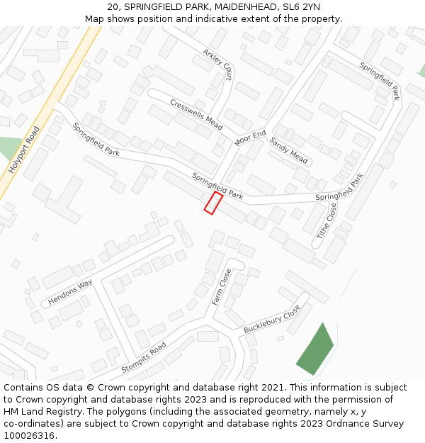 20, SPRINGFIELD PARK, MAIDENHEAD, SL6 2YN: Location map and indicative extent of plot