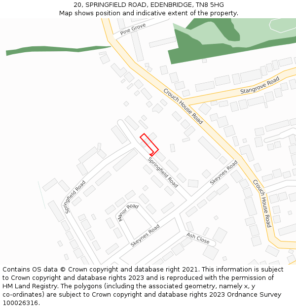 20, SPRINGFIELD ROAD, EDENBRIDGE, TN8 5HG: Location map and indicative extent of plot