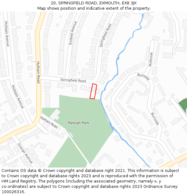 20, SPRINGFIELD ROAD, EXMOUTH, EX8 3JX: Location map and indicative extent of plot