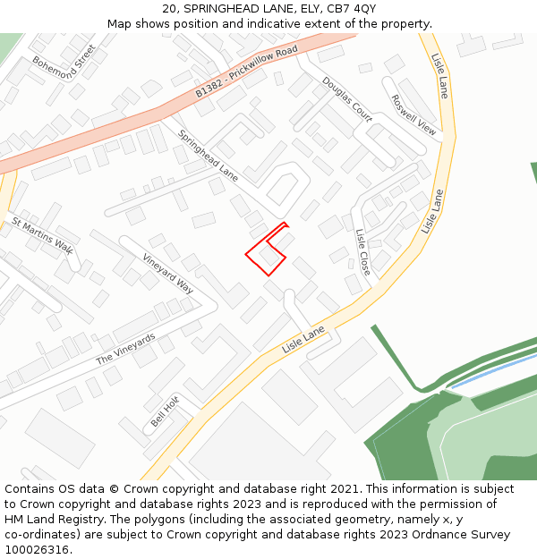 20, SPRINGHEAD LANE, ELY, CB7 4QY: Location map and indicative extent of plot