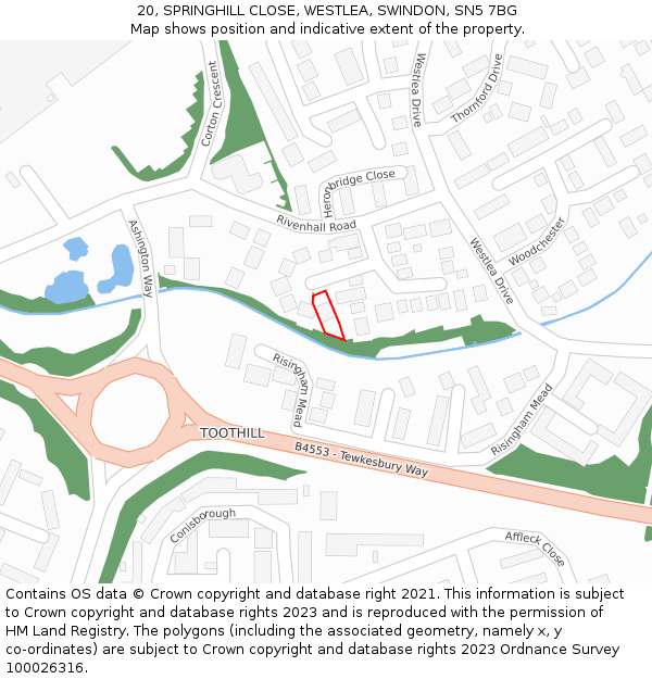 20, SPRINGHILL CLOSE, WESTLEA, SWINDON, SN5 7BG: Location map and indicative extent of plot