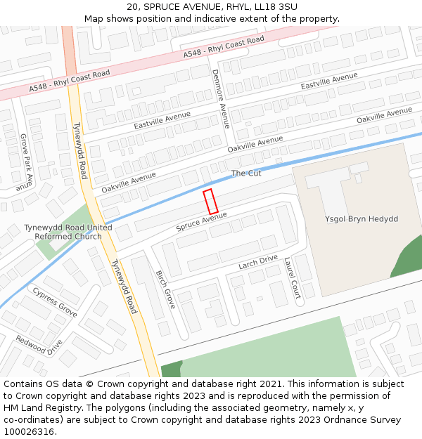 20, SPRUCE AVENUE, RHYL, LL18 3SU: Location map and indicative extent of plot