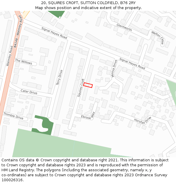 20, SQUIRES CROFT, SUTTON COLDFIELD, B76 2RY: Location map and indicative extent of plot