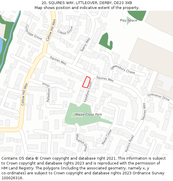 20, SQUIRES WAY, LITTLEOVER, DERBY, DE23 3XB: Location map and indicative extent of plot