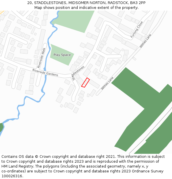 20, STADDLESTONES, MIDSOMER NORTON, RADSTOCK, BA3 2PP: Location map and indicative extent of plot