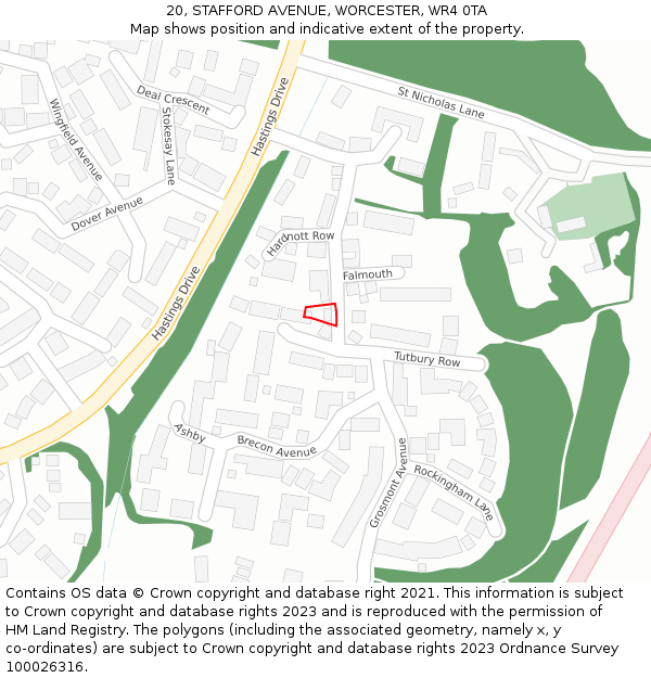 20, STAFFORD AVENUE, WORCESTER, WR4 0TA: Location map and indicative extent of plot