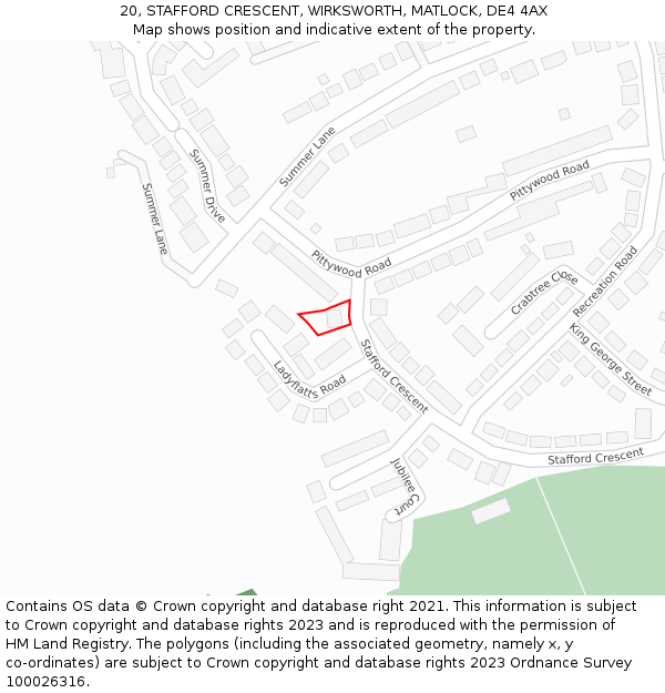 20, STAFFORD CRESCENT, WIRKSWORTH, MATLOCK, DE4 4AX: Location map and indicative extent of plot