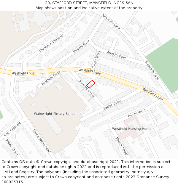 20, STAFFORD STREET, MANSFIELD, NG19 6AN: Location map and indicative extent of plot