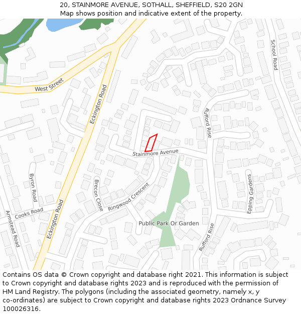 20, STAINMORE AVENUE, SOTHALL, SHEFFIELD, S20 2GN: Location map and indicative extent of plot