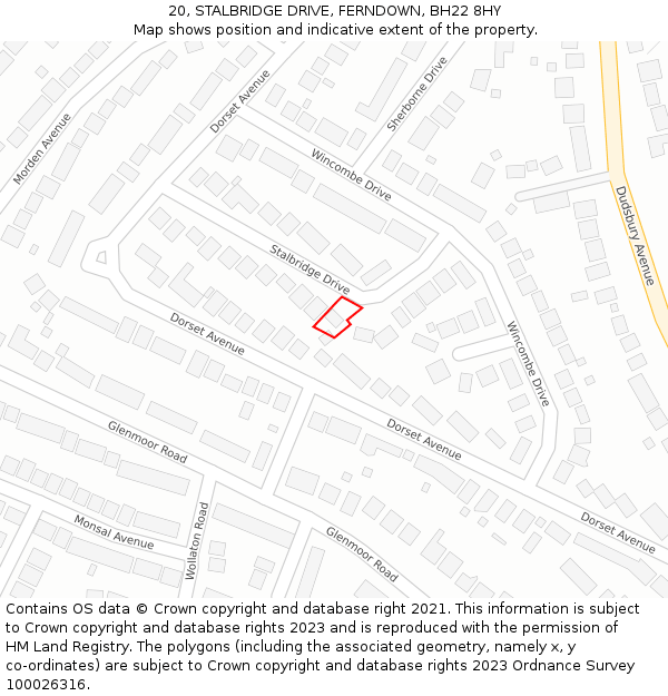 20, STALBRIDGE DRIVE, FERNDOWN, BH22 8HY: Location map and indicative extent of plot