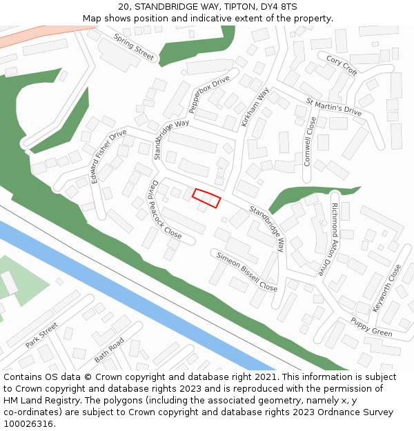 20, STANDBRIDGE WAY, TIPTON, DY4 8TS: Location map and indicative extent of plot