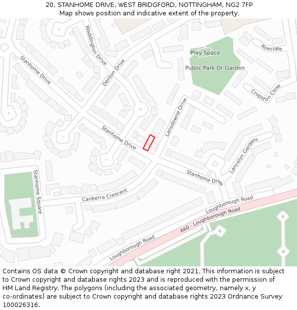 20, STANHOME DRIVE, WEST BRIDGFORD, NOTTINGHAM, NG2 7FP: Location map and indicative extent of plot