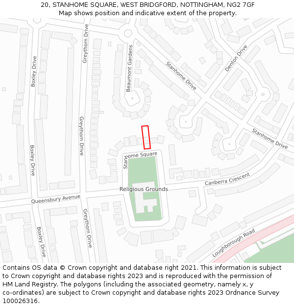 20, STANHOME SQUARE, WEST BRIDGFORD, NOTTINGHAM, NG2 7GF: Location map and indicative extent of plot