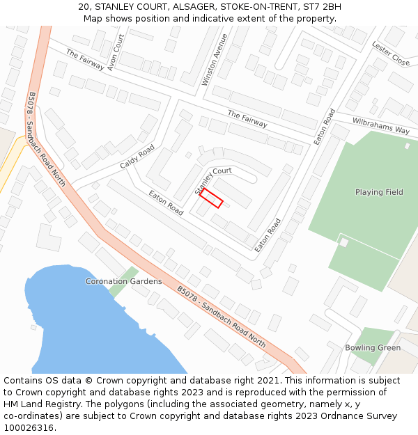 20, STANLEY COURT, ALSAGER, STOKE-ON-TRENT, ST7 2BH: Location map and indicative extent of plot