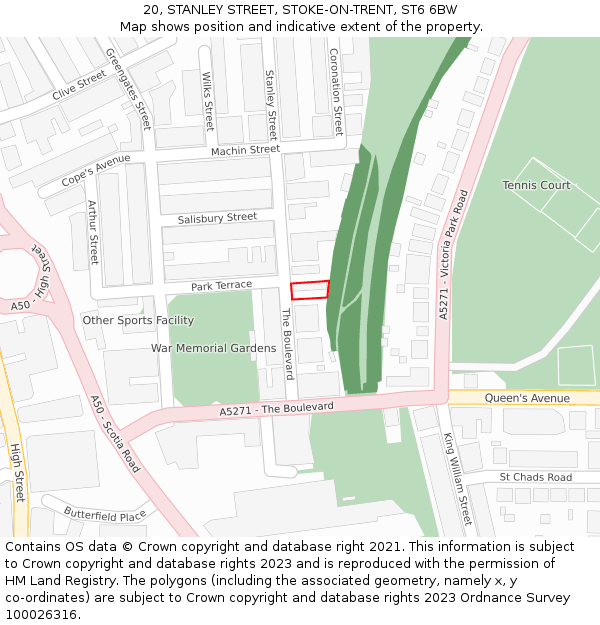 20, STANLEY STREET, STOKE-ON-TRENT, ST6 6BW: Location map and indicative extent of plot