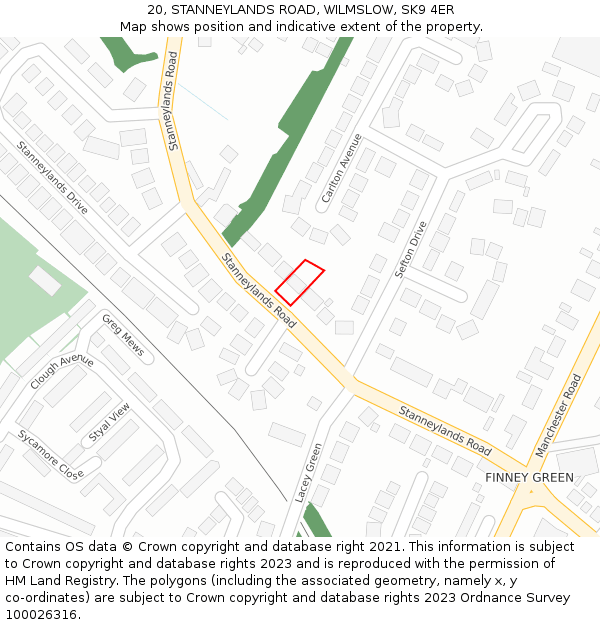 20, STANNEYLANDS ROAD, WILMSLOW, SK9 4ER: Location map and indicative extent of plot